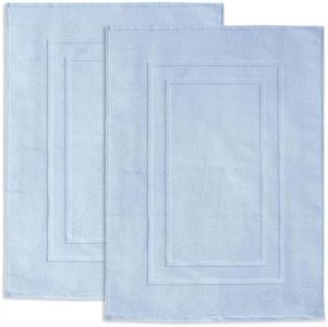 Feather & Stitch 2 Piece Towel Like Bath Mats (30x21 Inch) 100% Cotton Terry Mat for Hotel, Spa, Shower Floor Mats [NOT A Bathroom Rug], Soft Absorbent Washable Mats - Sky Blue