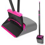 Broom and Dustpan Set for Home, JEHONN Long Handle Lightweight Indoor Broom Set Heavy Duty, Upright Standing Dust Pan with Comb Teeth Store Sweep Set for Room Kitchen Office Lobby (Rose Red)