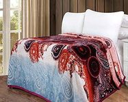 DaDa Bedding Flannel Faux Mink Fleece Throw Blanket - Bohemian Paisley Dreams Silky Soft - Bright Vibrant Floral - Multi Colorful Red Burgundy & Blue - 66" x 90"