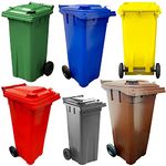 Wheelie Bins Compact 140L Red, Blue, Green, Brown, Grey & Yellow Home Workplace Waste Disposal Bins Ideal for Flats, Garages, Factories, Warehouses With Strong Rubber Wheels & Lids (Blue)