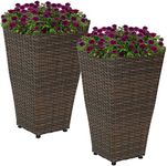 Sunnydaze Tall Square Polyrattan Indoor/Outdoor Planter - 20-Inches Tall - Set of 2 - Brown