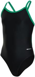 Sporti Solid Piped Thin Strap One Piece Swimsuit (26, Black/Green)