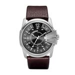 Diesel Master Chief Stainless Steel and Leather Three-Hand Analog Men's Watch, Color: Silver, Brown (Model: DZ1206)