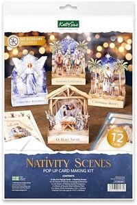 Katy Sue Nativity Scenes Pop Up Christmas Card Making Kit for Adults. Makes 12 Cards & Contains Nativity Die Cut Decoupage Paper Sheets, Supports, Envelopes & Foam Pads for Christmas Card Making