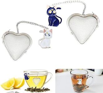 2 pcs tea infuser loose tea strainer, heart shaped stainless steel loose leaf tea infuser tea infuser tea ball, cute pendant tea ball set tea gifts for tea lovers women (Black Cat + White Cat)