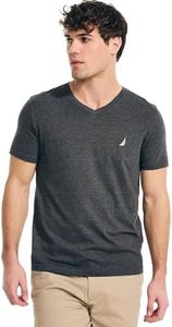 Nautica Men's J-Class Logo V-Neck T-Shirt, Black Heather, Medium