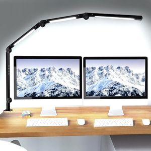 vimeepro LED Desk Lamp with Clamp Flexible 4 sections Swing Arm Three light sources desk light, 4 Color Modes & 5 Brightness, Eye Caring Led table light with Memory Function for table lamps for office