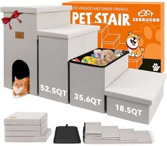 Zerbuger Dog Stairs with Condo 23" H, 4-Step Wider Folding Storage Pet Stairs Gift for Small/Medium/Large Old Dogs Cats, Dog Steps for High Beds Window, Ramp for Climbing Car Up to 200 lbs, Beige