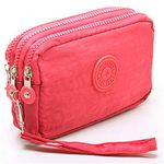 HYJMA Multifunction 3 Layers Zipper Key Card Phone Pouch Coin Money Bag Purse Wallet (Watermelon Red)