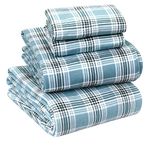 Sleepdown Flannel Sheets Set, Warm & Cozy Velvety Soft Extra Plush 170 GSM Heavyweight Double Brushed Anti-Pill Winter Flannel Bed Sheets, 16" Deep Pocket Fitted Sheet - California King, Green Plaid