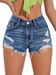 AVANOVA Women's Dark Blue Frayed Edges Ripped Raw Hem Solid Denim Shorts (J Shorty 138 Dark Blue-2XL)