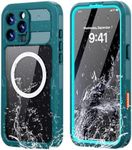 Omio Designed for iPhone 16 Pro Waterproof Case Compatible with MagSafe Magnetic Waterproof Full Body IP68 Underwater Case Built-in Screen Protector Military Grade Shockproof Case for Men Women Teal