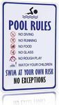 Crazysign Pool Rules Sign Warning Swim At Your Own Risk Vintage Tin Sign for Swimming Pool Water Park Beach Decor 8x12 Inches (3097)