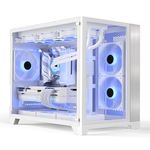 iONZ PC Gaming Case Micro ATX Mid Tower - Dual Chamber Dynamic Series | Airflow Tempered Glass (v1 with 3 x ARGB Fans, White)