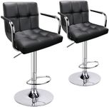 Leopard Adjustable Bar Stools with Armrest, Square Back Swivel Double Stitching with Back Bar Stool, Set of 2 (Black)
