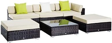 Outsunny 6 PC Rattan Sofa Coffee Ta