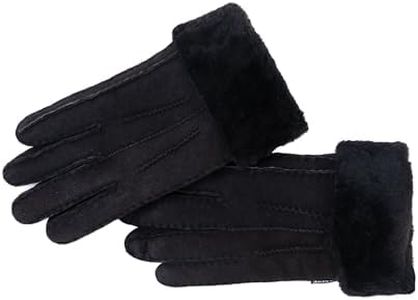 Nordvek Womens Sheepskin Gloves - Fold Back Cuff - Suede # 301-100 - Black - S/M