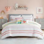 Urban Habitat Kids Full Comforter Set, Cotton Comforter Set, Casual Fun Colors Chenille Stripes, All Seasons Fluffy Comforter Bed Set, 2 Shams, 2 Decor Pillows, Haisley, Full/Queen, Pink Multi 5 Piece