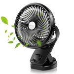 ELZO USB Desk Fan, 5000mAh Mini Clip Fan, Auto Oscillating, 360° Rotation Rechargeable Stepless Speed, Super Quiet Portable Fan for Office Stroller Car Camping Travel, Black