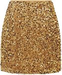 Kinghua Women's Sequin Skirt High Waisted Glitter Sparkly Bodycon Mini Skirt, Gold, XX-Large