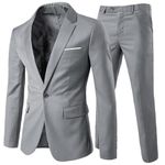 Allthemen Mens Suits 2 Piece Slim Fit Wedding Dress Suit One Button Business Suit Blazer Jackets Trousers Light Grey XL