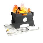 BiggerFire Camping Grill Fire Pit, 2 in 1 Portable Duel Fuel Grill or Fire Pit, Steel Detachable Bonfire Pit Camp Stove with Hose for Outdoor Cooking BBQ (Black)