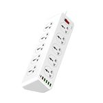 T Teclusive 2500W Power Strip Extension with Type C USB Ports | 10 Power Sockets with 30W Type C USB PD QC 3.0 Fast USB Port | Multi Port Extension with USB Port | 2M Power Cord