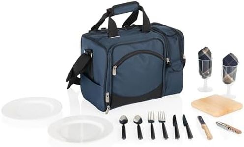 PICNIC TIME Malibu Cooler Picnic Basket, Insulated Cooler Tote with Picnic Set, (Navy Blue with Black Accents)