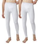 LAPASA Men's 2 Pack Lightweight Thermal Underwear Bottom, Fleece Lined Long Johns Base Layer Pants, Thermoflux M10 White (2 Bottoms) S