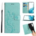 Mavis's Diary Galaxy S23 Wallet Case, Folio Cover for Samsung Galaxy S23 6.1" Flip Case with Card Holder Kickstand, Floral Embossed Leather Magnetic Phone Case for Women (Green)