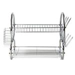 SQ Professional Dish Drainer | 2 Tier Aluminium dish drying rack |Dish Drainer with Detachable Plastic drip tray |Utensil and Cup Holder |Dish rack for Kitchen Countertop (Chrome)