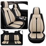 VECOZA Car Seat Cover for Ford Mustang 1997-2023, Durable Wear Resistant Waterproof Sports Seat Cover, Breathable Premium Leather Vehicle Interior Accessories.(5 Seats Standard/Black Cream)
