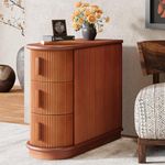 Tribesigns Solid Wood End Table, 3-Drawer Modern Sofa Side Table, Narrow Chair Side Table Slim Nightstand for Living Room, Bedroom, Finished Back, No Assembly Required, Walnut