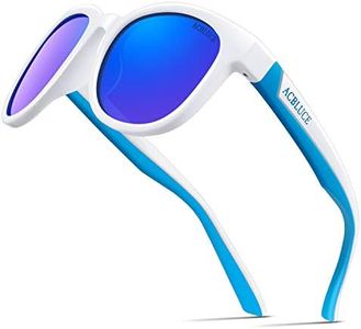 ACBLUCE Kids Sunglasses for Boys Girls Polarized Children Youth Teen Sport Baseball Running Beach Cycling White Blue Glasses Age 6-12