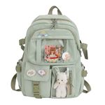 Cute Backpack,Kawaii Backpack With Kawaii Pin And Accessories, Large Capacity Cute Bear Accessories Backpack For School Multi Pocket Kawaii Handbag Japanese School Bag For Teen Girls (Green)