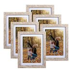 5x7 Picture Frame Set Matted to Display Photos 5x7 with Mat or 6x8 Without Mat for Wall and Tabletop Decoration, 6 Pack Rustic White Wood Pattern Frames