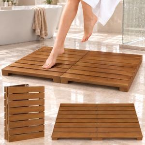 Teak Shower Mat, Foldable Wood Bath Mat for Indoor and Outdoor Areas | Foldable teak bath mat suits showers, tubs, spas, saunas and pool areas, with a compact design for indoor or outdoor spaces.