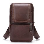 Cell Phone Shoulder Bag Leather Black, Men Mobile Phone Fanny Pack with Clip, Smartphone Shoulder Holster Leather Crossbody Messenger Bag Belt Case Men's Waist Pouch Hip Bag for Hiking Camping Outdoor