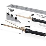 VEGA PROFESSIONAL Pro Cera Curls 9mm Barrel Hair Curler with LCD Display, Ultra Fast Heatup, Adjustable Temperature for Long Lasting Curls, Salon, (VPMCT-07), Black