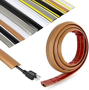 Rubber Bond Cord Cover Floor Cable Protector - Strong Self Adhesive Floor Cord Covers for Wires - Low Profile Extension Cord Covers for Floor & Wall - Brown - 1-2 Cord - 4 Feet