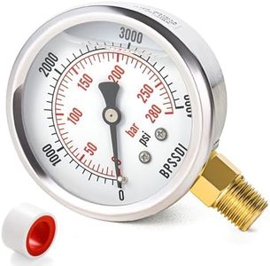 BPSSDI 0-4000 Psi Glycerin Liquid Filled Hydraulic High Pressure Gauge, 2.5" Dial Size, 1/4" NPT Lower Mount, 304 Stainless Steel Case, for Water Oil Air Gas Pressure Test
