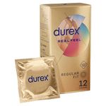 Durex Real Feel Condoms, 12s, Regular Fit, Latex Free, Extra Silicone Lube, Easy On Shape