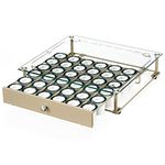 Coffee Pod Holder, Tempered Glass Coffee Pod Drawer Compatible with k cup Coffee Pods, Holds 36 Pods Coffee Pod Storage Drawer Organizer for Coffee Shop Office Kitchen Counter Beige