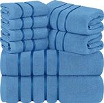 Utopia Towels 8-Piece Luxury Towel Set, 2 Bath Towels, 2 Hand Towels, and 4 Wash Cloths,97% Ring Spun Cotton Highly Absorbent Viscose Stripe Towels Ideal for Everyday use (Electric Blue)