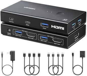 UGREEN HDMI KVM Switch 1 Monitor 2 Computers with 4 USB 3.0 Ports 4K@60Hz KVM Switches for 2 Computers Share Monitor Keyboard Mouse Printer with 2 HDMI Cables, 2 USB Cables, Power Adapter, Controller