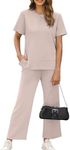 XIEERDUO Plus Size Loungewear for Women Two Piece Travel Airport Outfits 2 Pc Lounge Set Summer Short Sleeve Tracksuit Wide Leg Sweatsuit Ladies Jumpsuit Khaki 3XL