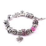 Young & Forever Gift Silver Plated Charismatic Charms Valentine Heart Flower Blossom Sparkly Murano Crystals Beads Snake Chain DIY Bracelet Jewelry for Women