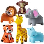 Mini Animal Toys - (Pack of 12) Vinyl Rubber Jungle Safari Animal Figurines, Squeezable Bath Tub Toys for Kids, Safari Animals Baby Shower, Birthday Party Supplies, Cake Decor, Table Decorations