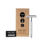 PARKER Safety Razor Men Parker Stella Three Piece Open Comb Double Edge Razor With Heavyweight Brass Frame Handle - 5 Premium Blades Included