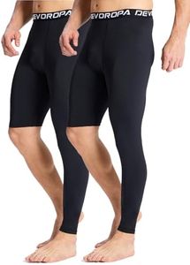 DEVOROPA Mens One Leg Compression Pants 2-Pack Quick Dry Basketball Running Tights Sports Leggings Athletic Baseball Base Layer Black/Black 2XL